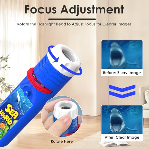 Image of Pup Go Sea World Projector Flashlight for Kids Ages 3 4 5 6 7, with 3 Discs 24 Images, Sea Creatures Toys for Boys Girls, Shark Toy for Kid, Occean Night Light Projector, Shark Gifts Games for Kids