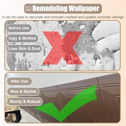 Papier peint autocollant pour plafond dalles effet bois marron