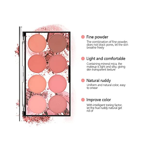 CCbeauty 8 Colors Face Blush Palette Matte Shimmer Professional Natural Long Lasting Lightweight Portable Foundation Contour Highlight Pressed Powder Makeup Palette for Women Girls
