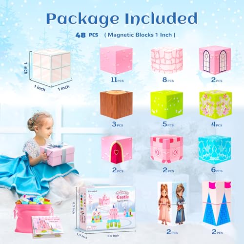 Image of Hiwawind Updated Princess Magnetic Blocks for Girls, Princess Castle Magnetic Building Toys, STEM Montessori Sensory Toys for Toddlers 3-4 5-6 7-8, Creative Birthday Gifts for 3+ Year Old Girl