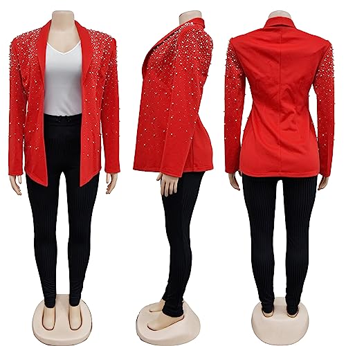 Women's Long Sleeve Lapel Pearls Rhinestones Sexy Nightclub Party Cardigan Blazer Jackets3