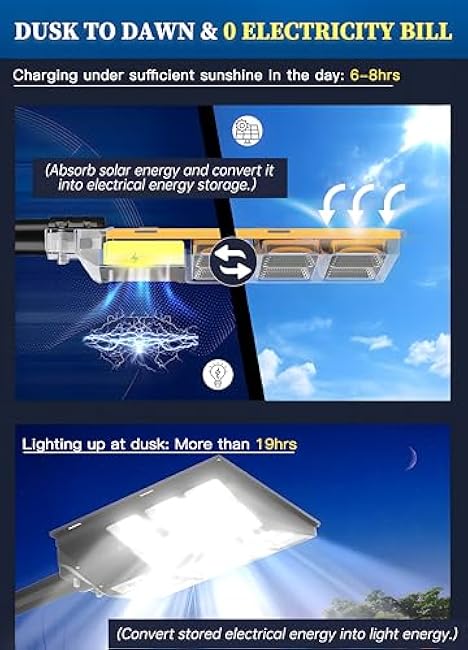 1000-3000W Solar Street Light Outdoor, 6500K Commercial Parking Lot Lamp Dusk to Dawn, Waterproof Remote Control Solar Security Flood Light, Motion Sensor, Court Road,Path,Piazz,Driveway (1A-1000W)