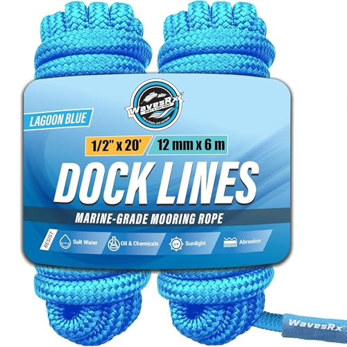 Image of Premium Nylon Boat Dock Lines & Ropes for Docking 1 /2'' x 20' | Double Braided Marine Rope & Mooring Line| Boat Ropes for Docking with Loop | UV & Saltwater Resistant Dock Ropes for Boats & Pontoons