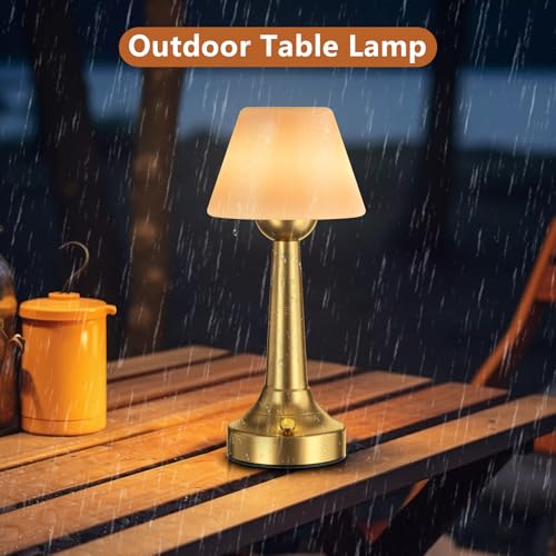 TRRMEZY Shower Lamp, Battery Operated Cordless Table lamp Waterproof, Rechargeable Lamp for Shower, Outdoor Deep Gold
