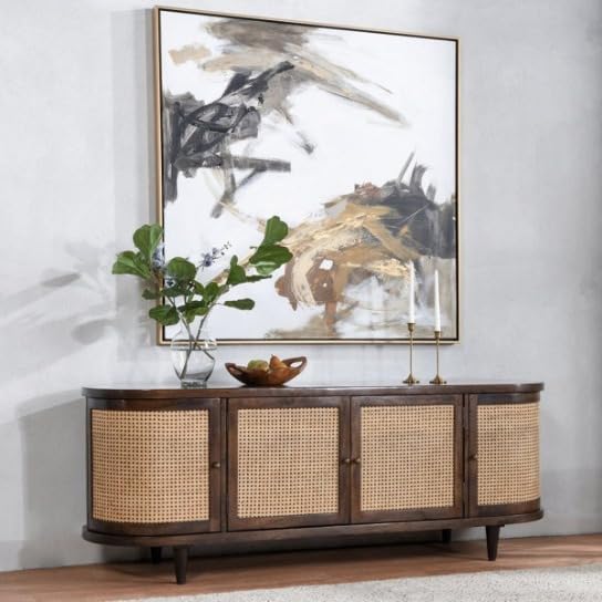 TGF Furniture Store Modern Cane Sideboard Cabinet – 4-Door Storage Console with Handwoven Rattan Front – Dark Wood Finish Buffet for Dining Room, Living Room, or Entryway-image-38