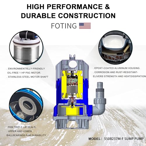 FOTING Sump Pump, High Flow Clean&Dirty Submersible Water Pump with Float Switch, Thermoplastic Electric Portable Utility Pump for Pool Draining Hot Tub Garden Basement, Medium by FOTING - Image 7