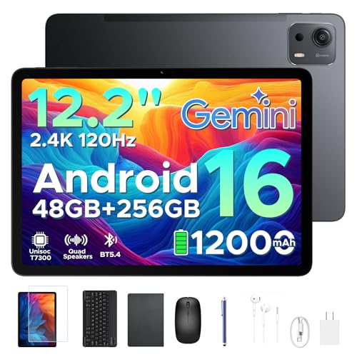 Image of P12 Plus 12 Inch Tablet Android 16, T7300 Octa-core, 12000mAh /18W, 2.4K 120Hz, 48GB RAM+256GB ROM /2TB TF, Gemini AI, 5G WiFi, 8MP+13MP, Face ID, OTG, Widevine L1, Tablet with Keyboard and Pen,BLACK