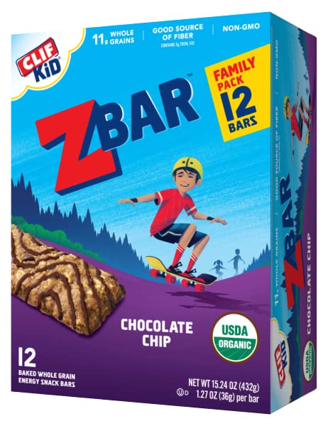 Clif Kid Zbar - Organic Granola Bars - Chocolate Chip - Non-GMO - Organic -Lunch Box Snacks (1.27 Ounce Energy Bars, 12 Count)