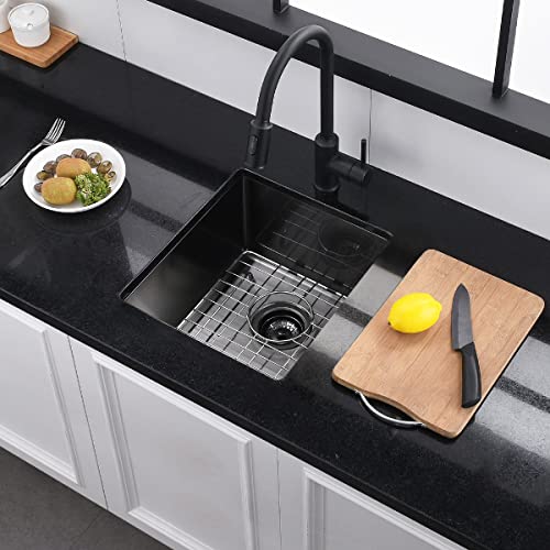 15X17 Inch Black Stainless Steel Undermount Kitchen Bar Sink, Luckyhorse 16 Gauge Deep Matte Black Stainless Steel Undermount Kitchen Sink With Black Nano Accessories Lh015S #TOP1