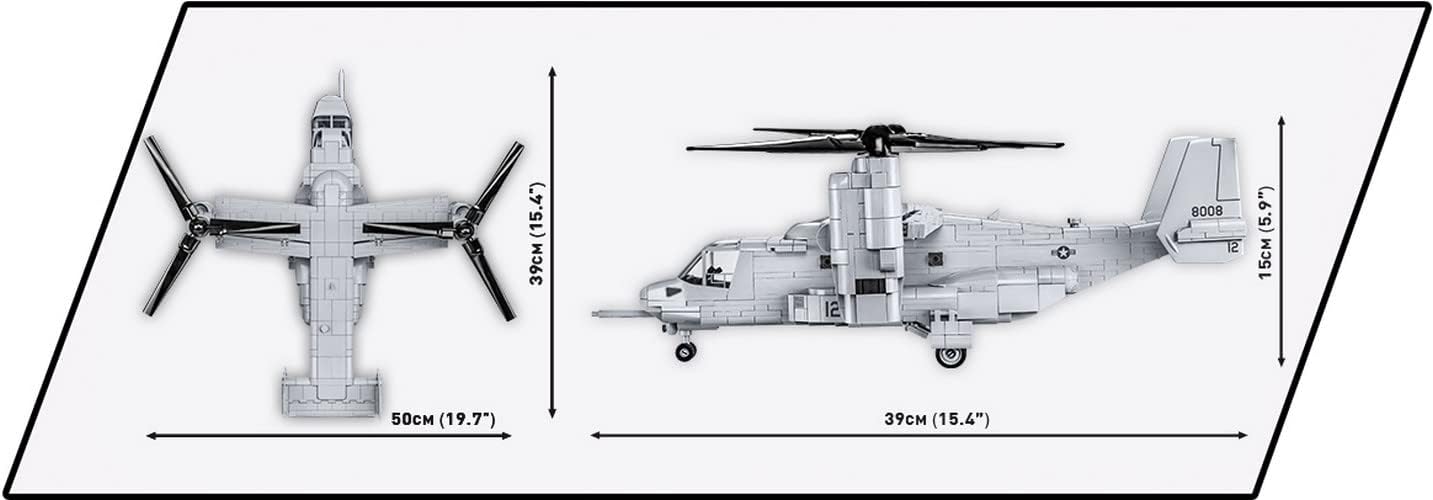 COBI V-22 Osprey model dimensions top and side view
