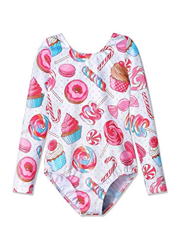 Gymnastics leotards for girls long sleeve 5t 6t cake lollipop sweet candy pink