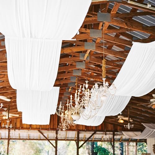 REWOMC 6 Panels White Ceiling Drapes for Wedding, 5ftx10ft Ceiling Drapes Cheesecloth Sheer Fabric Curtain Wedding Arch Draping Fabric Romantic Ceiling Decorations for Wedding Party Ceremony Stage