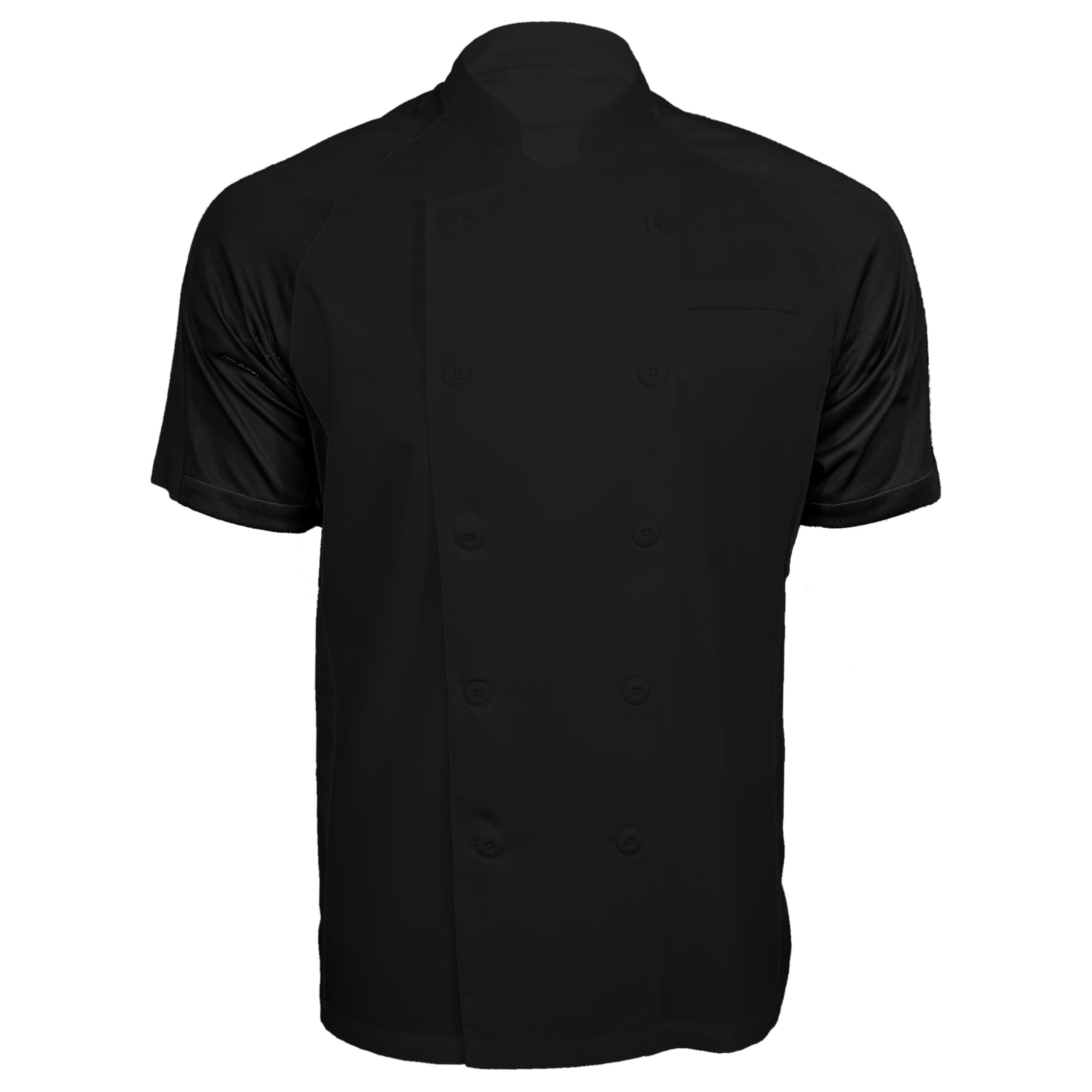 ChefsCloset Men's Walden Mesh Vent Short Sleeve Black/Black Chef Coat, Chef Jacket, Medium