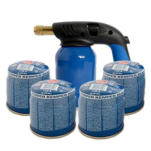 Lampe à souder chalumeau allume-feu Kemper et 4 bouteilles gaz butane sécurisé
