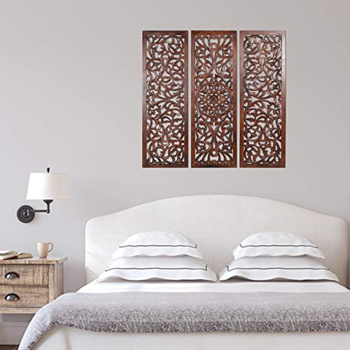 Wooden Designer Wall Hanging Plaques/Wall Plaque Wall Décor Plaques Set Of 3 - 36X12 Inch - Burnt, Elegant Sculpture Wall Décor Panel To Enhance The Décor Of Your Room Or Office #TOP1