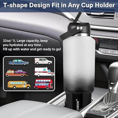Image of HYDROWION 40 oz Insulated Water Bottle, Car Water Bottle Holder - Double Wall Vacuum Insulated Travel Bottle with Straw Lid, Spout Lid and Flex Cap - Cold for 24H, Hot for 12H, Blue - Panda