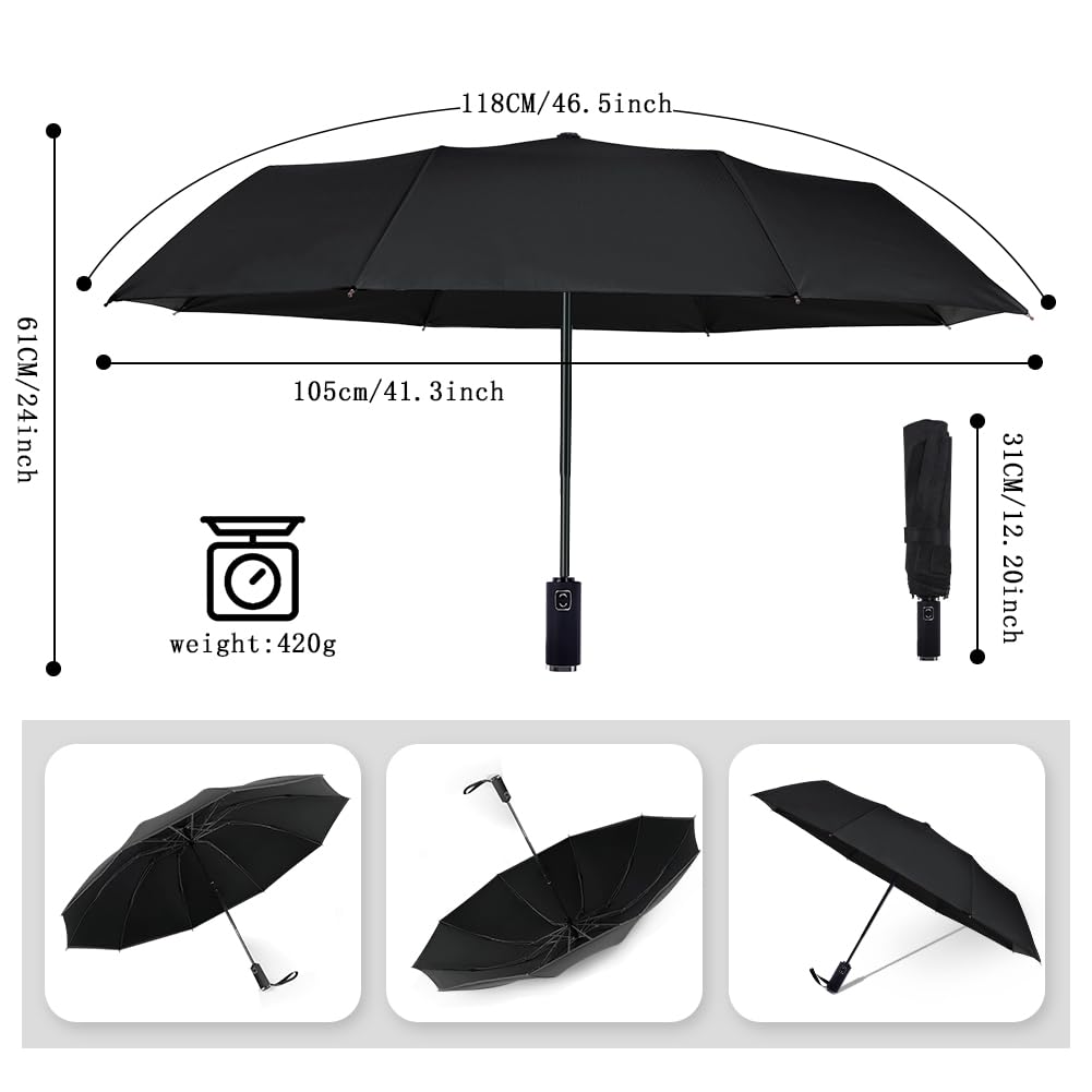 Vicloon Parasol podróżny, składany, 10 żeber, kompaktowy, odporny na wiatr, automatycznie otwierany/zamykany, solidny, wzmocniony, przenośny