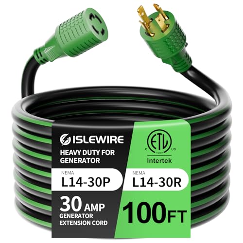 ISLEWIRE 4 Prong 30 Amp Extension Generator Cord 100FT, NEMA L14-30P/L14-30R, 125/250 Volt Up to...
