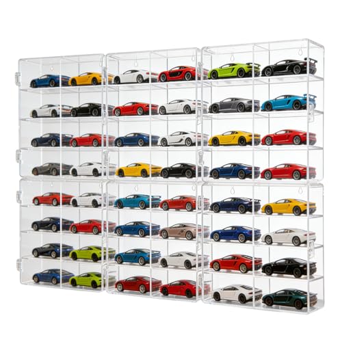 for 48 pcs 1/64 Scale Matchbox Wheels Toy Car Display Case Holds 48 Toy Cars Hot Storage Wall-Mounted Acrylic Organizer Stackable Clear Dustproof Display Box Container Shelf for Collectors - 6 Pack 8