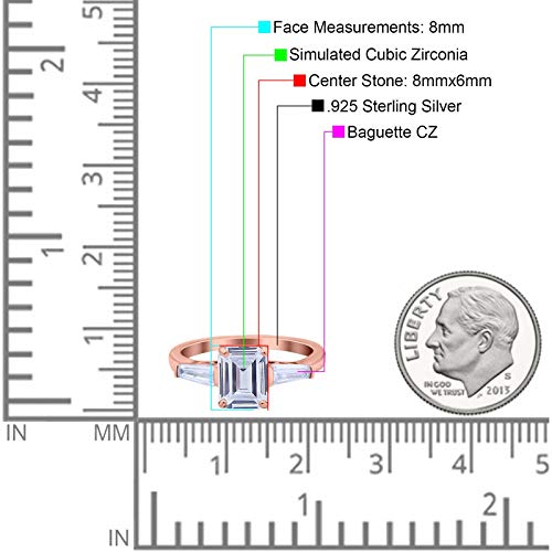 Blue Apple Co. Art Deco Wedding Bridal Engagement Ring Emerald Cut 8mmx6mm Baguette Three Stone Simulated Cubic Zirconia 925 Sterling Silver4