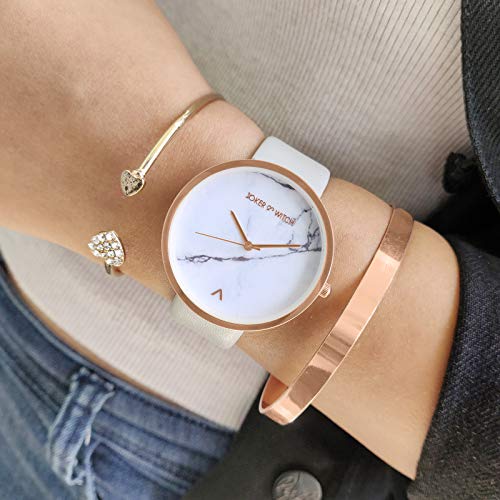 Image of Joker & Witch Synthetic Star Rosegold Analog Watch Bracelet Set For Women, White Dial, Gray Band