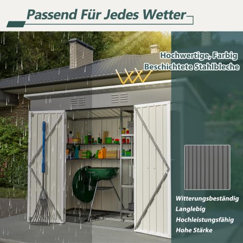 Gartenhaus Metall Geräteschuppen Grau 2,4x1,2 m wetterfest abschließbar mit Metallfundament – für Fahrräder und Gartengeräte