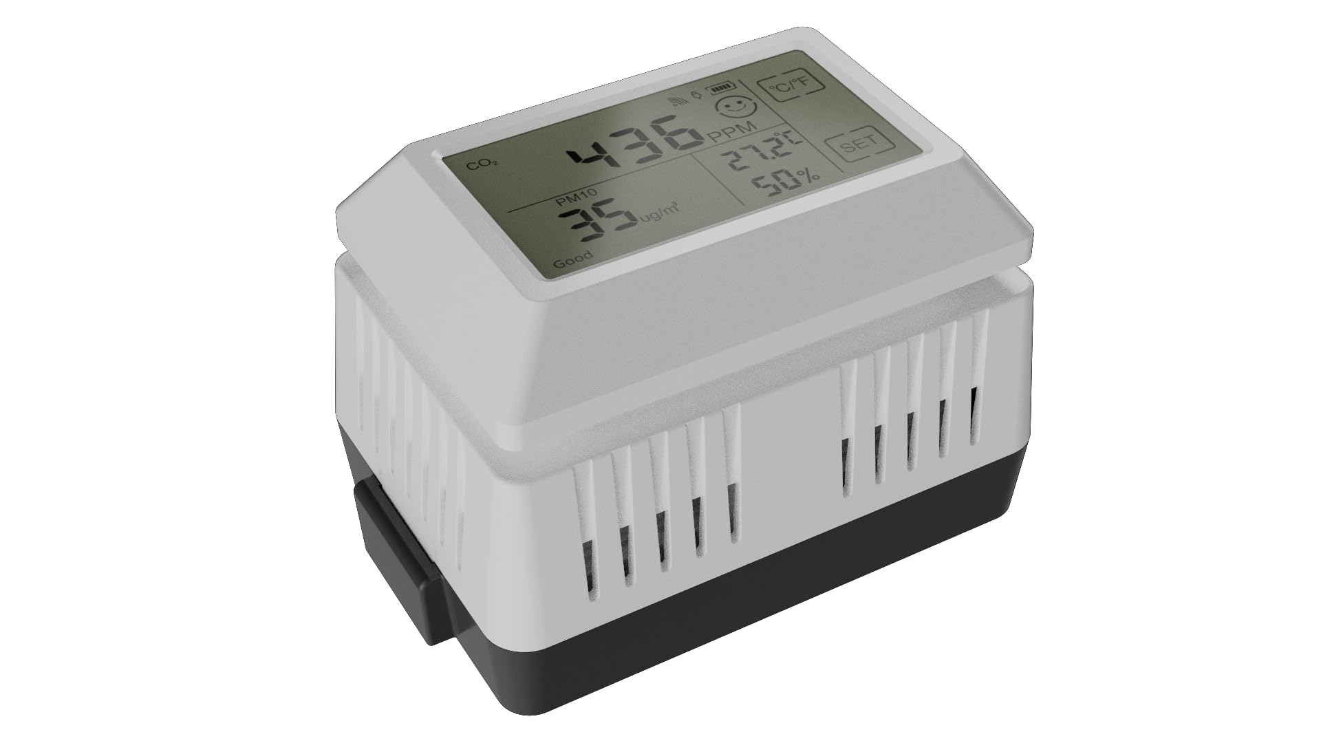 ECOWITT CO2/Monitorowanie jakości powietrza Sensor WH46D, 7 w 1 Domowy CO2(NDIR)/PM1.0/PM2.5/PM4.0/PM10/Temperatura/Wilgotność AQI Sensor z ekranem LCD, miernik stężenia dwutlenku węgla do biura