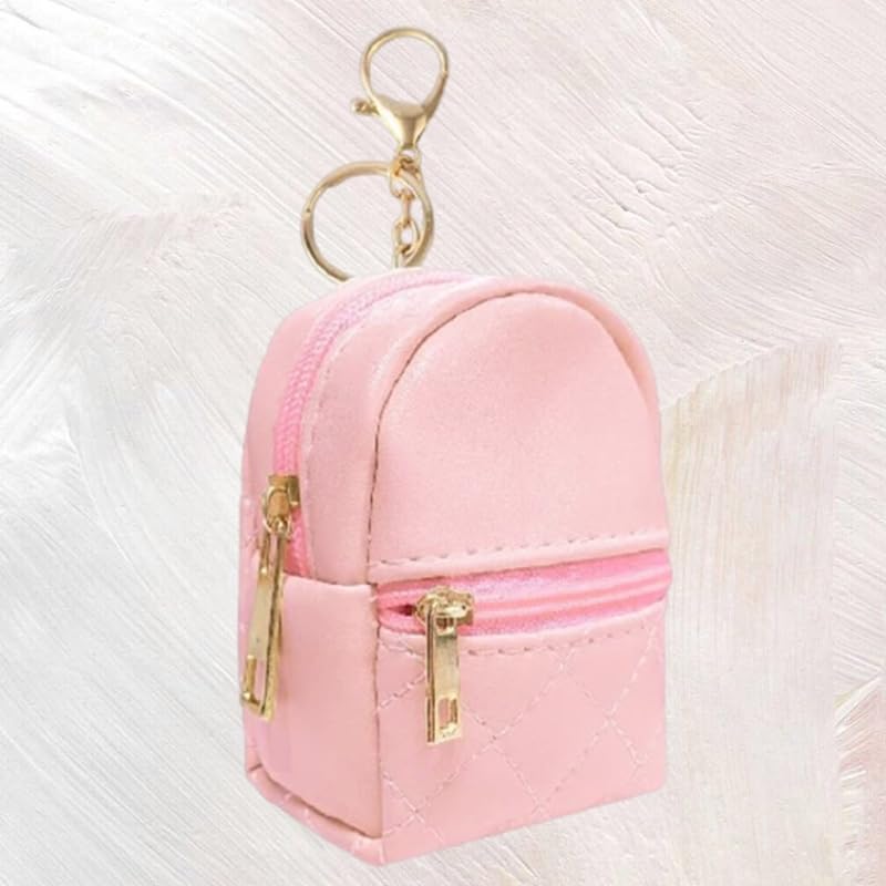Mini mochila fofa bolsa de maquiagem com chaveiro, bolsa de maquiagem de couro PU, bolso para chaveiro, bolsa de batom, bolsa com zíper para mulheres, rosa, Bolsa de maquiagem