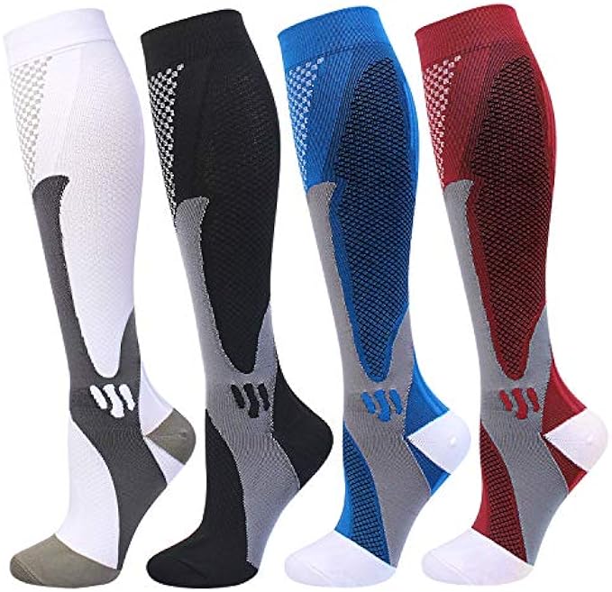 4 Pairs Compression Socks for Men and Women 20-30 mmHg Compression Stockings