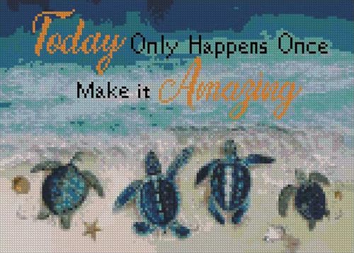 Image of MjhRcll Sea Turtle Stamped Cross Stitch Kits,Cross Stitch Ornament Kits for Adults Beginners, Counted Embroidery Needlepoint Kits Home Decor 12x16 Inch