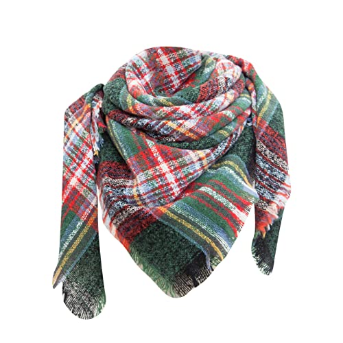 FGUUTYM Bufanda de invierno para mujer, bufanda clásica a cuadros con borlas, cálida, suave, gruesa, grande, bufanda de seda para mujer, verde, Talla única