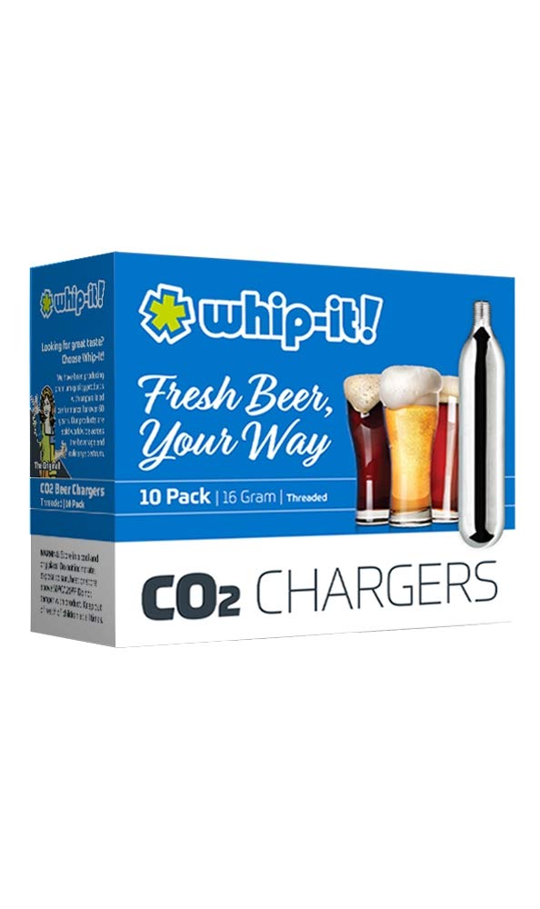 Whip-It! CO2 Beer Chargers for fresh beer, home brew, 16g Threaded, (2) 10-pack box.