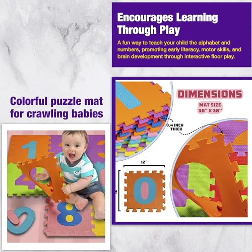 Image of Safe-O-Kid BPA-Free Extra Large Baby Play Mat & Learning Puzzle Mat Set | Waterproof & Reversible Foam Mat + 36-Piece Alphabet & Number Tiles - Multicolor