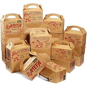 24 Pcs Christmas Kraft Paper Treat Boxes Vintage Xmas Santa Delivery Gift Boxes from North Pole Present for Candy Goodie…