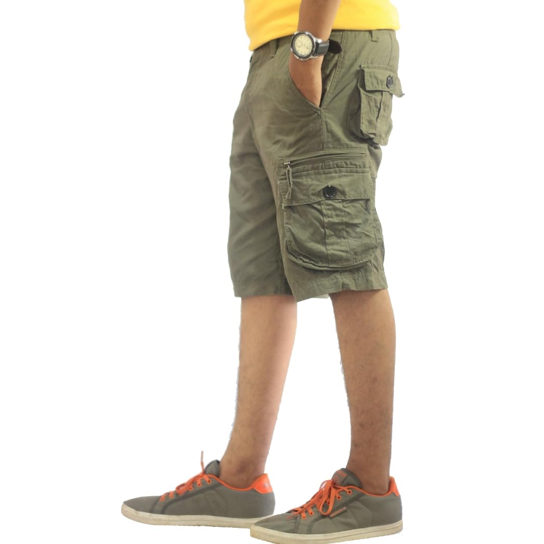Men's 7 Pocket Green Cotton Cargo Shorts