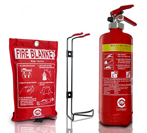 Extintor de incendios químico húmedo (BSi) con manta ignífuga(CE) de 2 litros FSS UK Ideal para cocina, restaurantes, pubs, bares, etc.