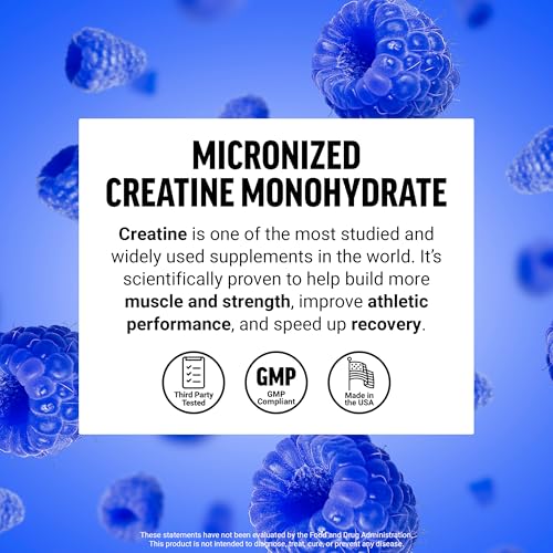Image of Force Factor Creatine Monohydrate Powder, 5g Micronized Dose to Support Muscle Growth, Strength, Recovery, Cognitive Health & Working Memory, Blue Raspberry, 100 Servings