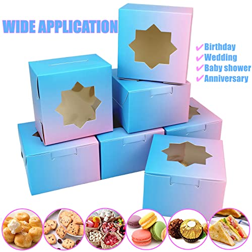 YankMooM 15 Pcs Small Cake Boxes,Gradient Color Mini Cake Bakery Box with Window Candy Packaging Boxes for Cupcakes Candy Cookies Desserts Pies Donuts(4 x 4 x 2.4 Inch) - Image 4