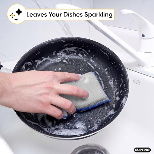 Image of Microfiber Sponges for Dishes, Non-Scratch Sponge Dish Scrubber Heavy Duty Household Cleaning Multi-Purpose Cleaning Supplies Dish Wash Kitchen Cleaners Pack of 6