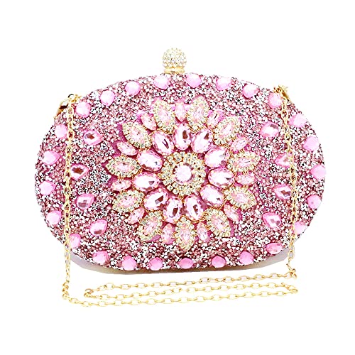 chaliwini Pink Purse Party Beaded Clutch for Women Wedding Rhinestone Crystal Evening Bag Pear Handbag Bride Clutch Purse(Pink)