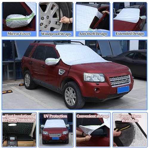 Image of Windshield Snow Cover Compatible with LR Freelande2 2007-2012, Car Snow Cover, Front Windshield Sunshade, Exterior Windscreen Sun Shade, UV-Rays Sun Ice Snow Frost Protector, 4-Layer Windshield Cover
