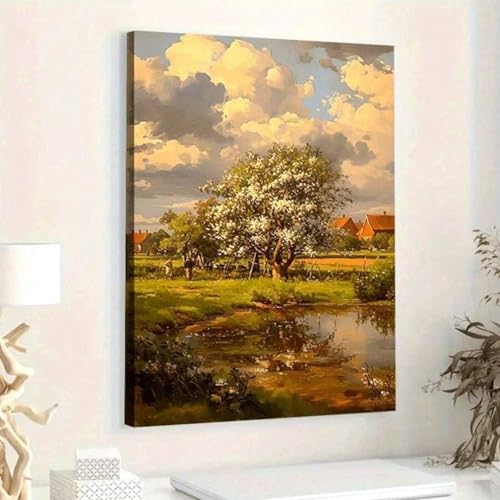 Toile paysage rural 60x90cm arbre en fleurs lianyibo