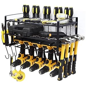 Power Tool Organizer Drill Holder Wall Mount Storage Rack Cordless Drill Storage Floating Tool Shelf with 5 Hanging Slots Steel Heavy Duty Drill Charging Station