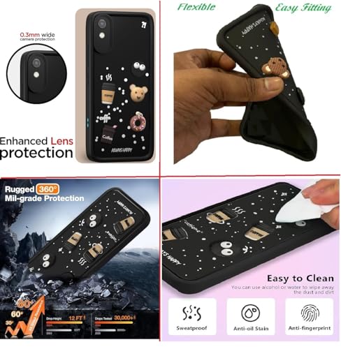 Image of Bintage Cute Fun Ball | Taddy Cartoon 3D Smiley Coffee Cup | Milk Donut | Full Camera Protection Back Cover Compatible for Redmi 9i / 9i Sport /Mi 9A - Black