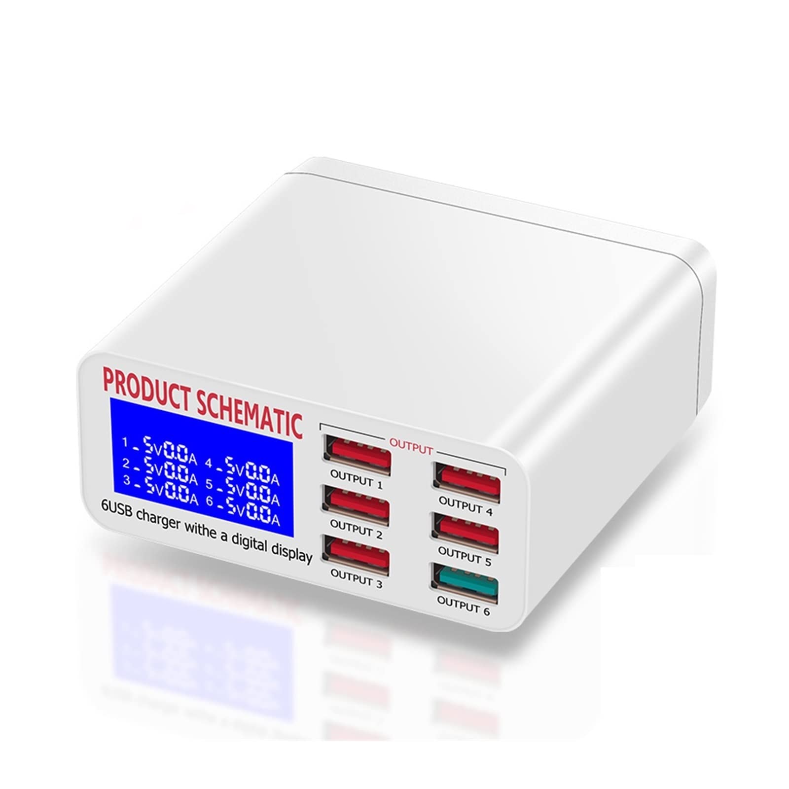 Stacja ładowania, Stacja ładująca USB z wyświetlaczem LCD 6 portów stacjonarna ładowarka do telefonu komórkowego inteligentne szybkie ładowanie do smartfonów Tablet PC(896 5USB QC3.0)