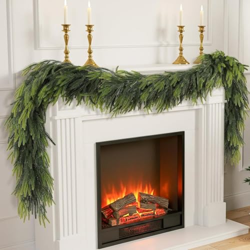 N&T NIETING 6FT Artificial Norfolk Pine Garlands Real Touch Pine Garland Faux Greenery Garland Winter Christmas Garlands for Table Mantle Fireplace Holiday Indoor Outdoor Xmas Decorations