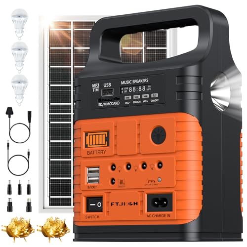 FTJKGH Power Station with Solar Panel 20000mAh Portable Power Station with String Lights Bluetooth DC/AC/USB/Type C Output Fast Charge Solar Camping Power Station Bank for Home Emergency Outdoors