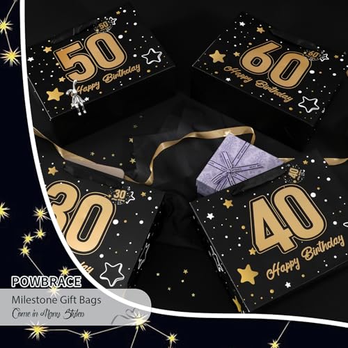 Image of Powbrace 13 inch Black 40th Birthday Gift Bag with Tissue Paper and Greeting Card for Party,Happy Birthday Gift Bag for Men Women,Gift Bags Medium size(1 Black 40th)