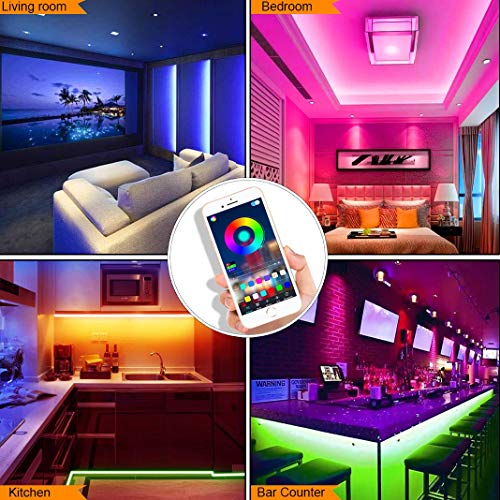 Image of LED Strip Lights 50ft , Multicolor RGB LED Light Strips, 5050 LED Tape Lights, Music Sync Color Changing+Remote Control +APP Controlled LED Strip Lights for Bedroom Party Home Decoration