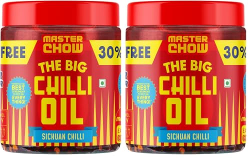 Image of MasterChow Chilli Oil Spicy Sichuan Chilli Oil (450gms) - 30% Extra | Made with Sichuan Peppercorns, Crunchy Garlic & Red Chillies (Pack of 2)